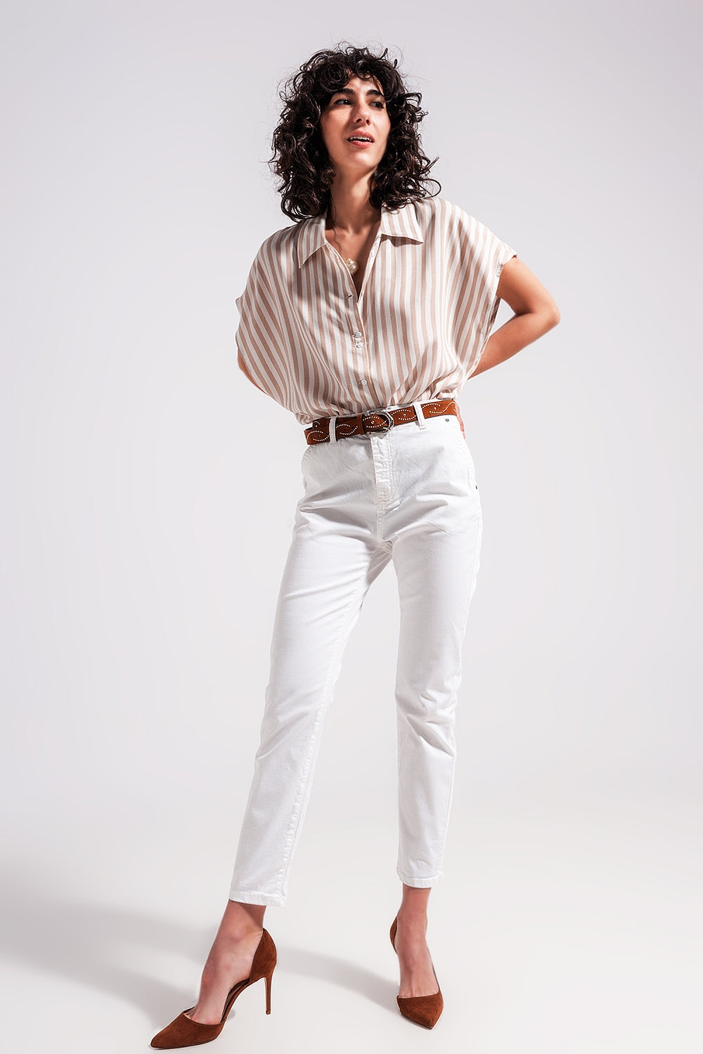 Pantalones blancos de mezcla de algodón