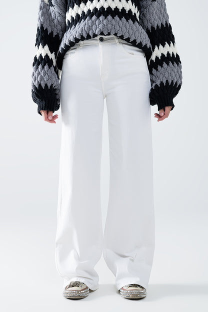 Q2 Pantalones blancos de pierna ancha y tiro alto