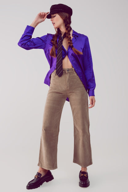 Pantalones capri beige de pana