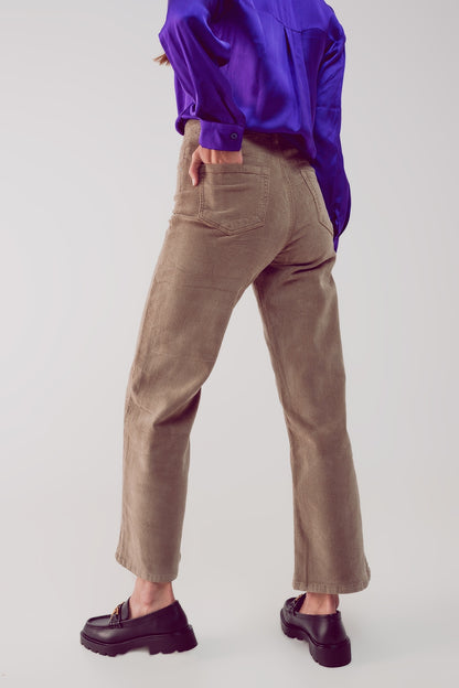 Pantalones capri beige de pana