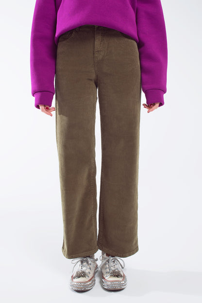 Q2 Pantalones capri caqui de pana