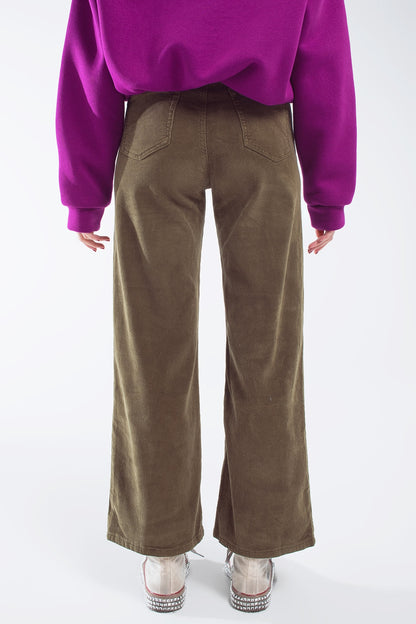 Pantalones capri caqui de pana