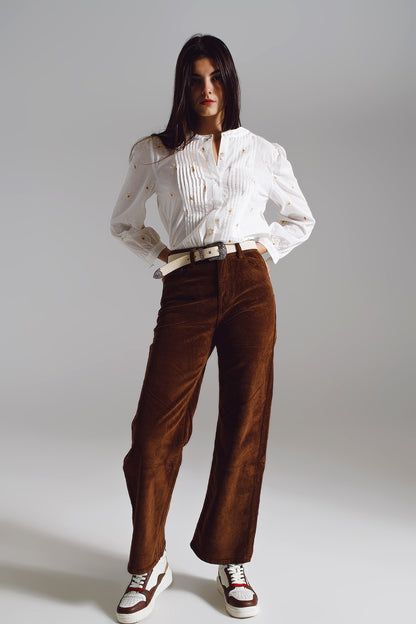 Pantalones capri marron de pana