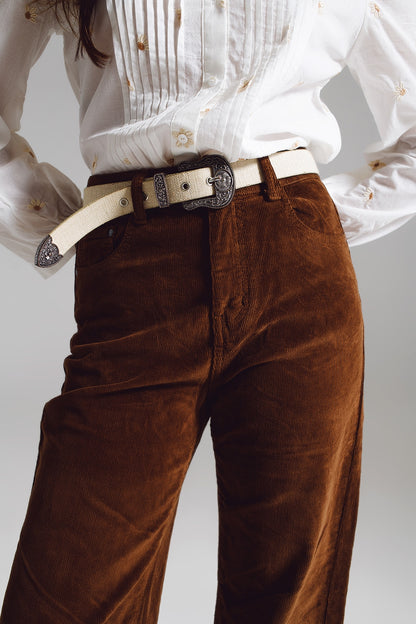 Pantalones capri marron de pana