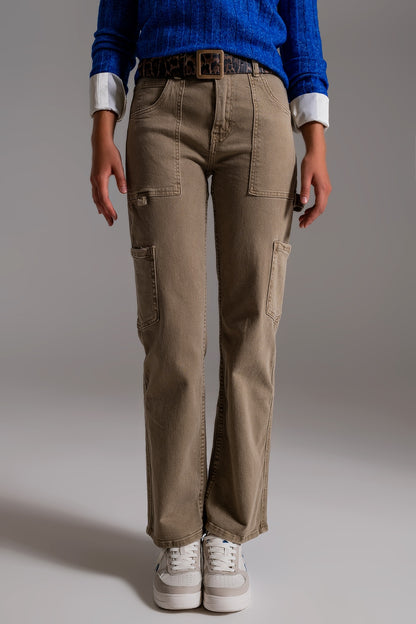 Pantalones cargo de pierna recta en marrón beige