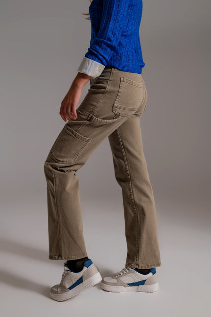 Pantalones cargo de pierna recta en marrón beige