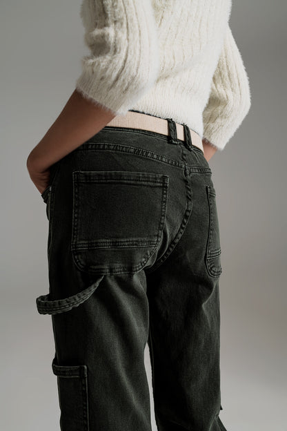 Pantalones cargo de pierna recta en verde oscuro