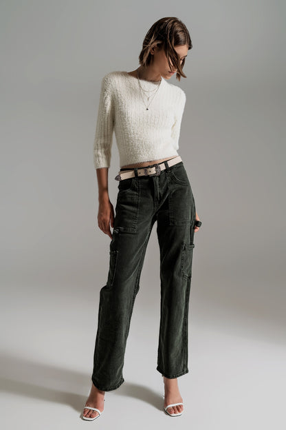 Pantalones cargo de pierna recta en verde oscuro