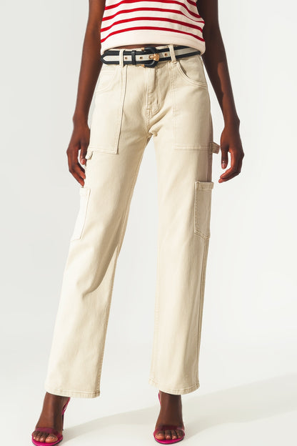 Q2 Pantalones cargo en beige