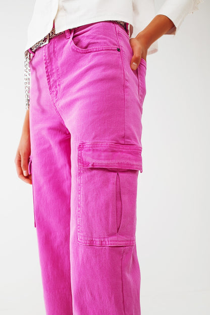 Pantalones cargo rectos en fucsia