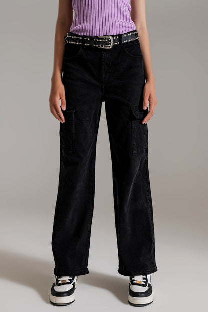 Q2 Pantalones cargo rectos en negro