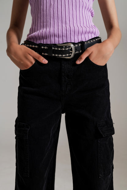 Pantalones cargo rectos en negro