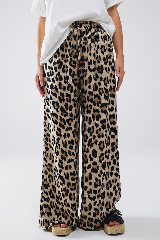 Q2 Pantalones con estampado de leopardo cordón y bolsillos