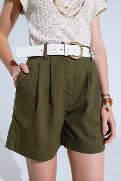 Pantalones cortos caqui con bolsillos y cintura elástica