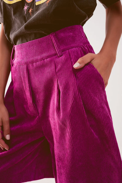 Pantalones cortos de pana fucsia de corte largo