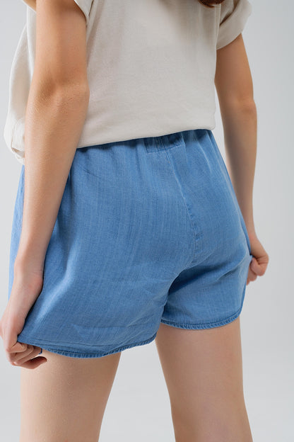 Pantalones cortos de Tencel vaqueros fluidos con bolsillos laterales