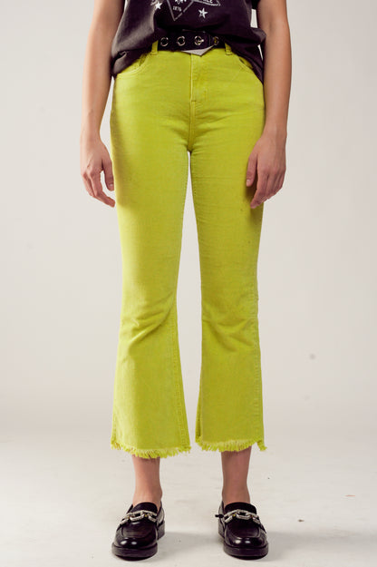 Pantalones de campana color verde lima de pana