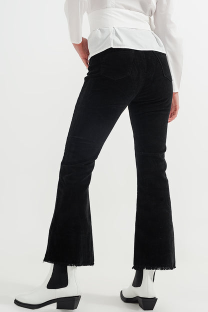 Pantalones de campana negros de pana elástica