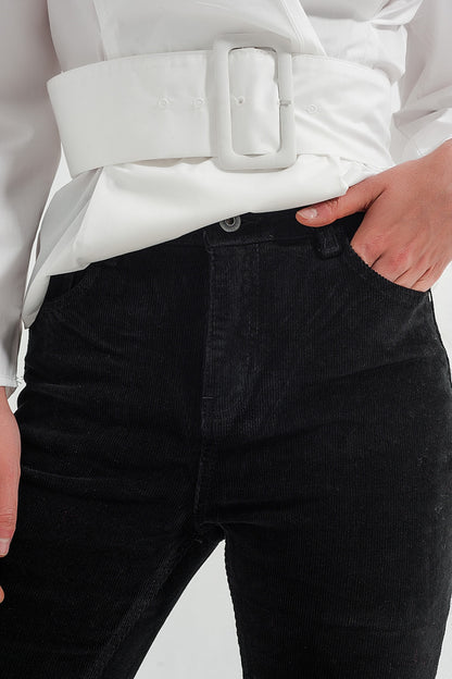 Pantalones de campana negros de pana elástica