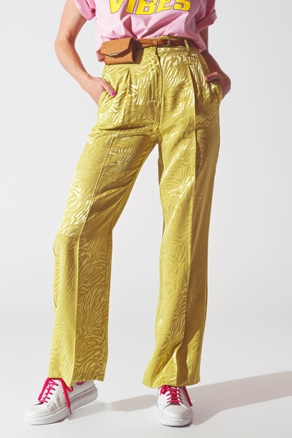 Pantalones de estampado de cebra de corte holgado en verde