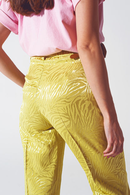 Pantalones de estampado de cebra de corte holgado en verde