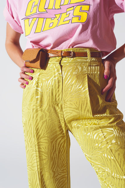 Pantalones de estampado de cebra de corte holgado en verde