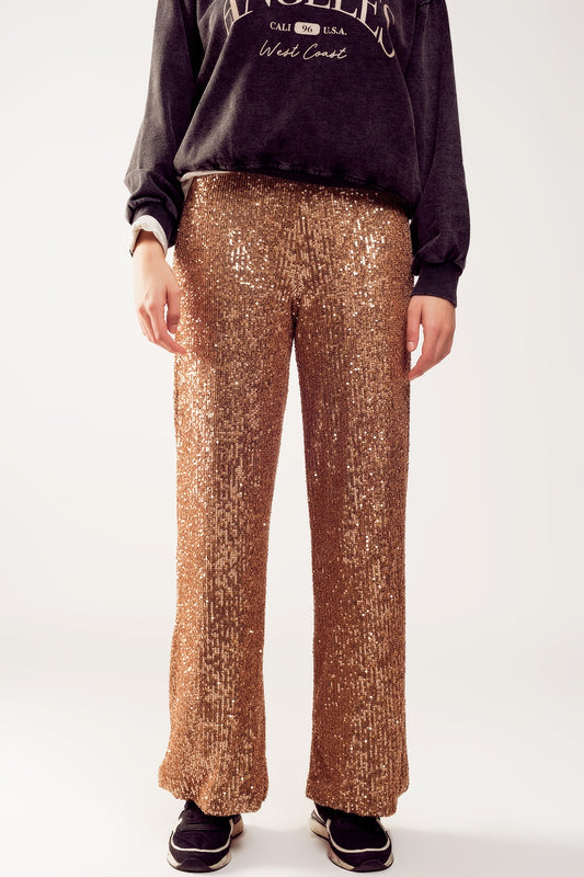 Q2 Pantalones de lentejuelas en oro