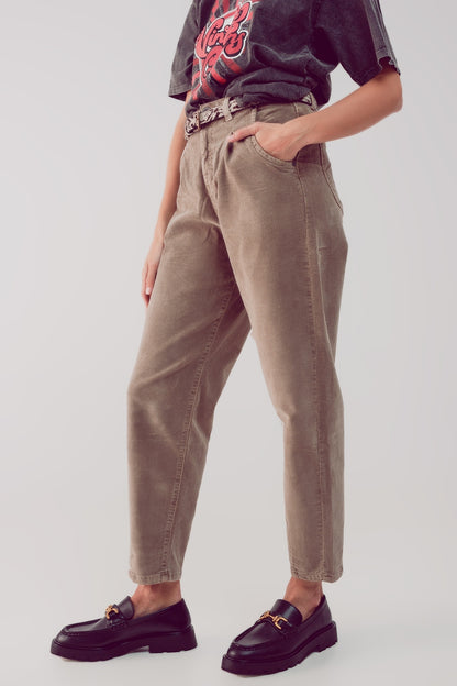 Pantalones de pana slouchy de talle alto en beige
