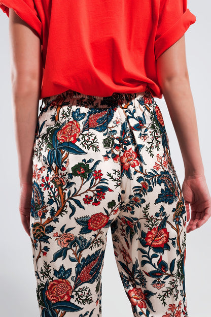 Pantalones de pernera ancha con estampado de cachemir beige