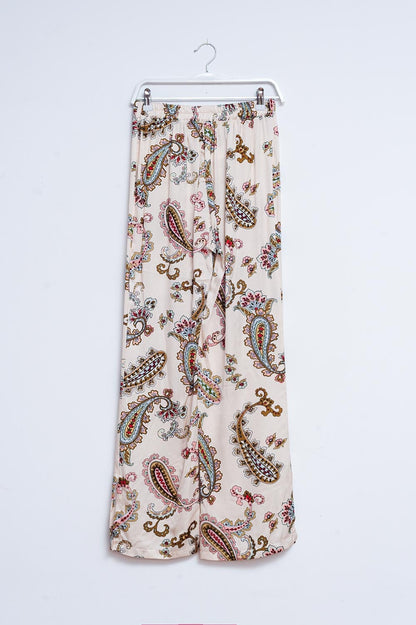Pantalones de pernera ancha con estampado de cachemir