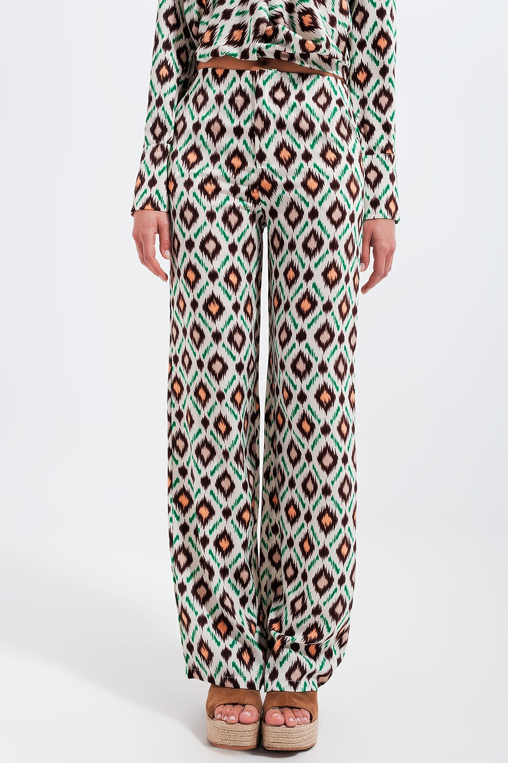 Q2 Pantalones de pernera ancha con estampado geométrico