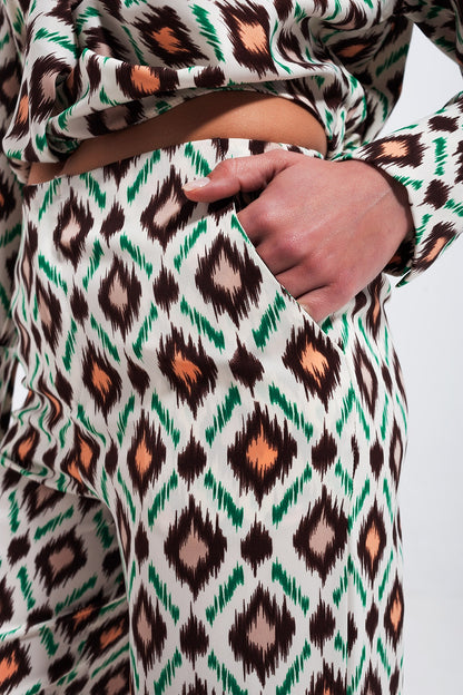 Pantalones de pernera ancha con estampado geométrico