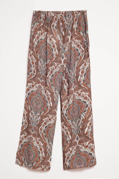Pantalones de pernera ancha y estampado de cachemir en beige