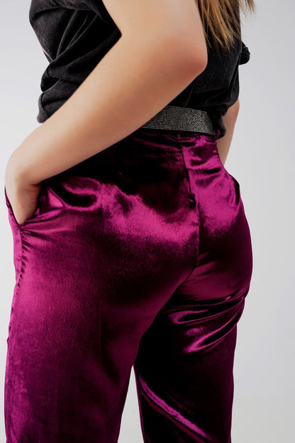 Pantalones de pernera recta en terciopelo morado