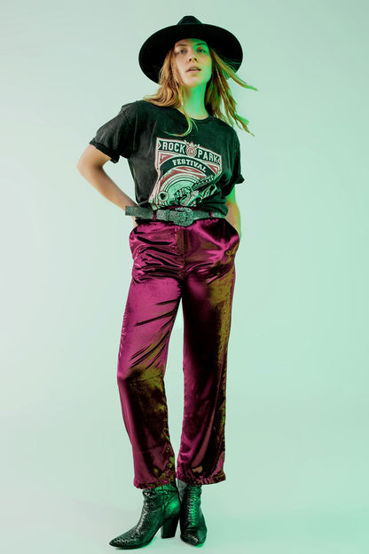 Pantalones de pernera recta en terciopelo morado