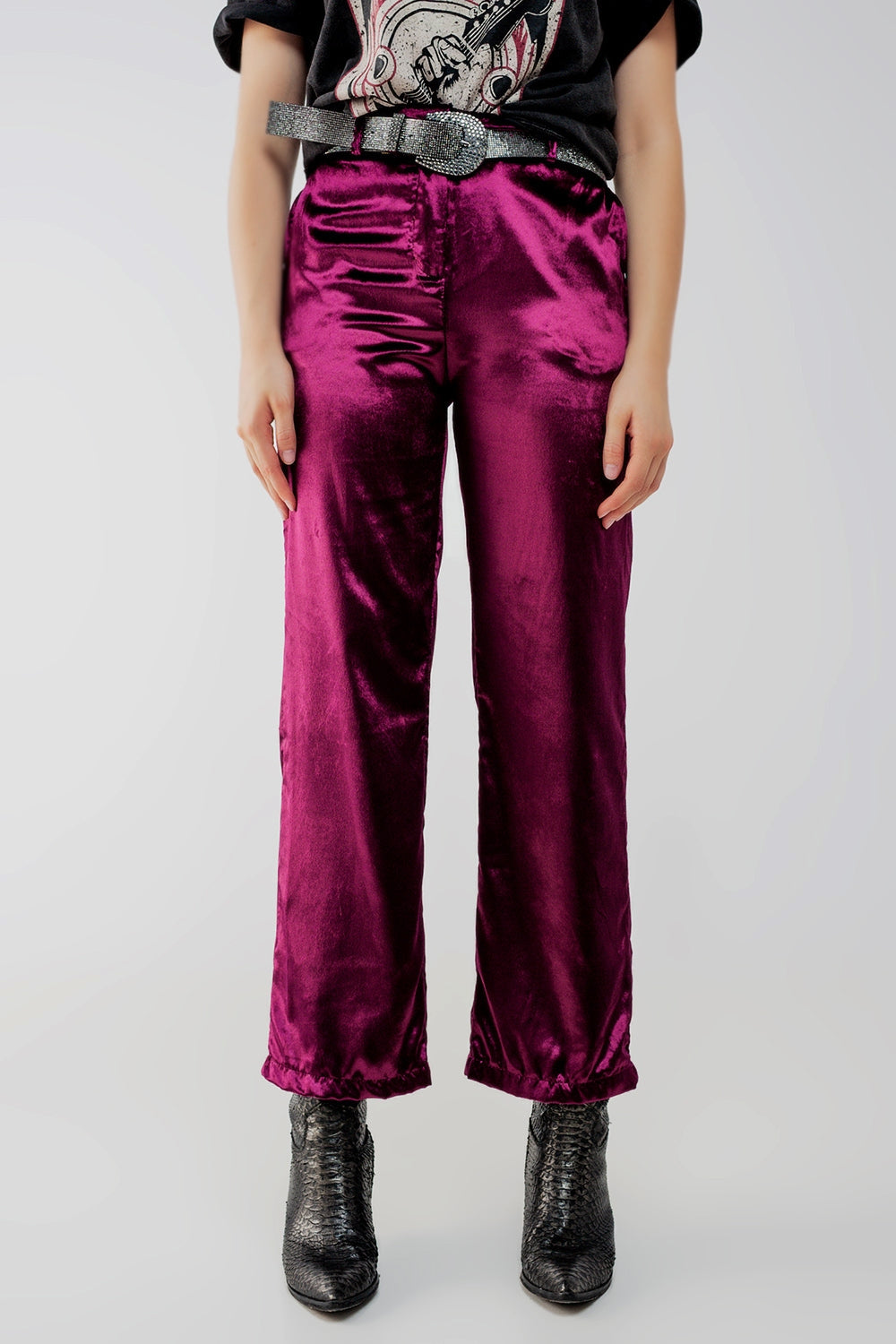 Pantalones de pernera recta en terciopelo morado