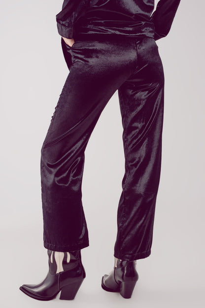 Pantalones de pernera recta en terciopelo negro
