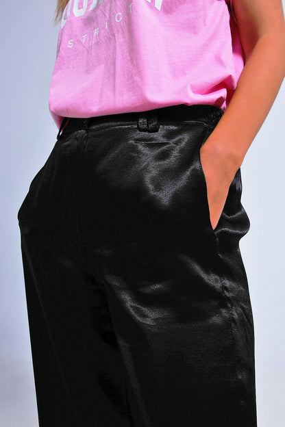 Pantalones de traje de pernera ancha de satén negros
