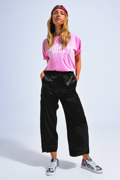 Pantalones de traje de pernera ancha de satén negros