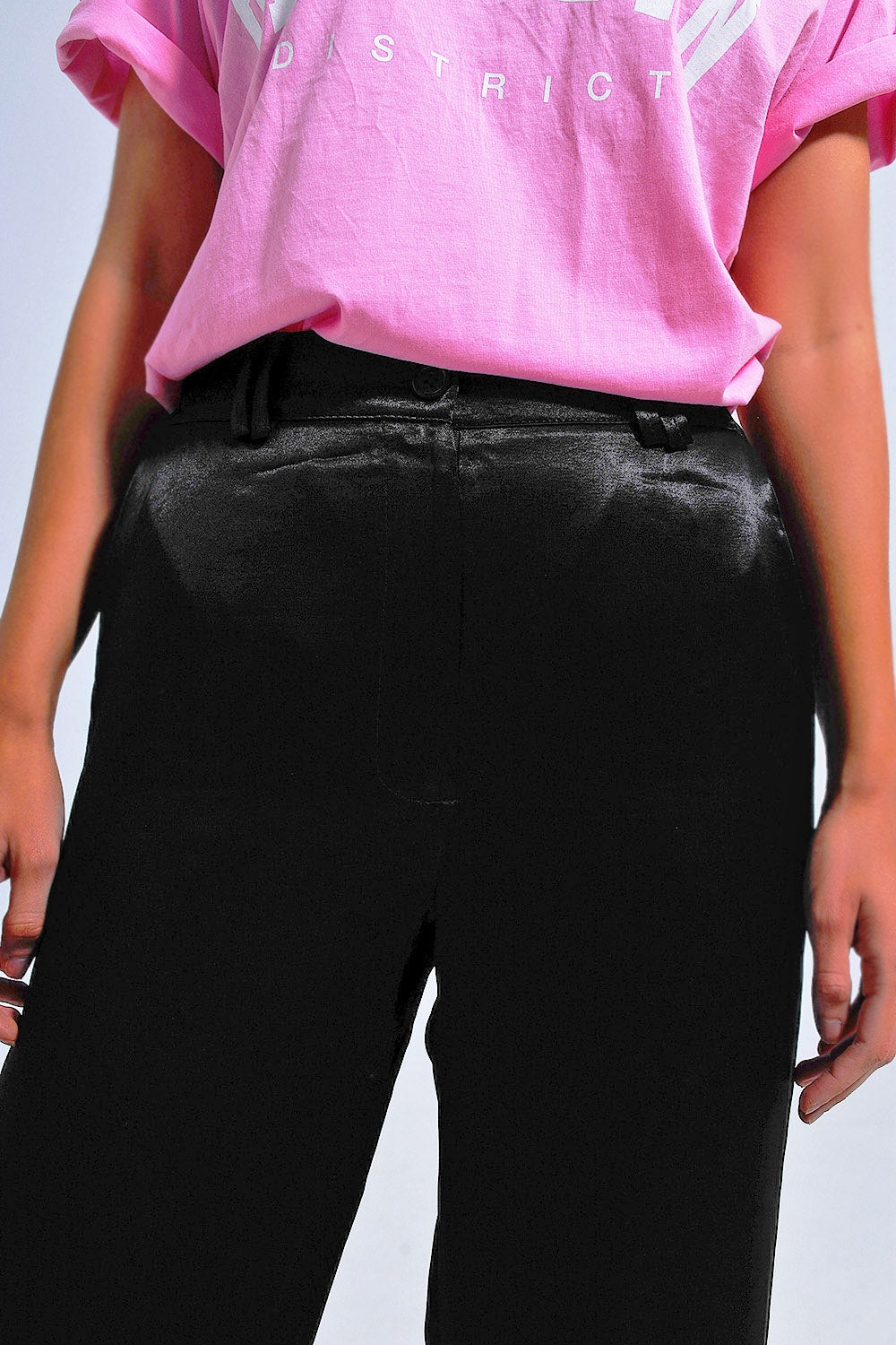 Pantalones de traje de pernera ancha de satén negros