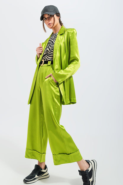 Pantalones de traje de pernera ancha de satén verdes
