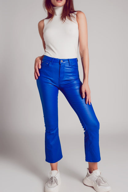 Pantalones elásticos de piel sintética en azul