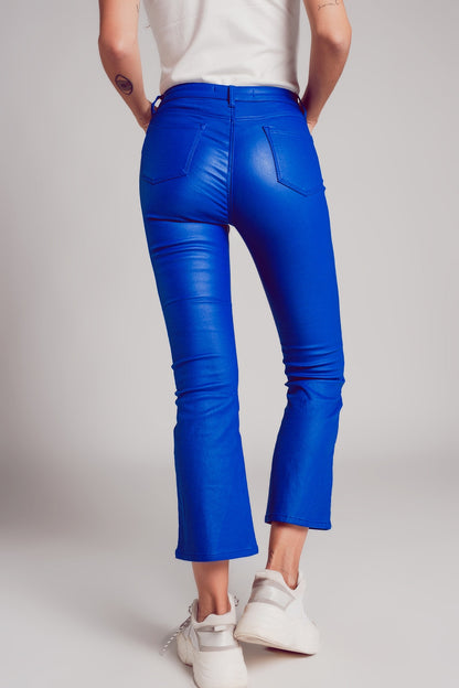 Pantalones elásticos de piel sintética en azul
