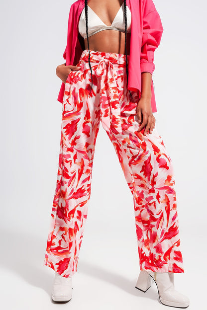 Pantalones fuchsia de pernera ancha con cinturón