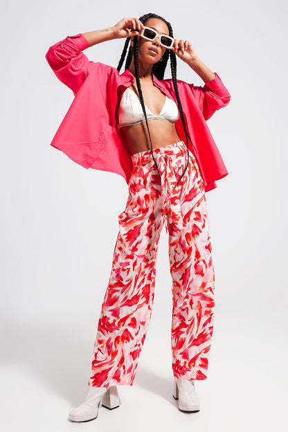 Pantalones fuchsia de pernera ancha con cinturón