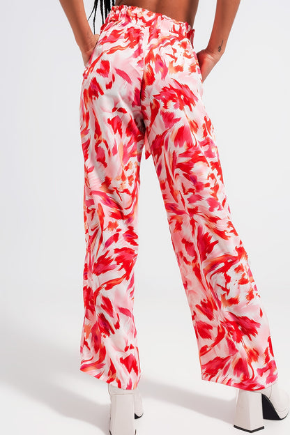 Pantalones fuchsia de pernera ancha con cinturón