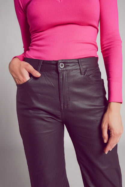 Pantalones grises  de pernera ancha de cuero sintético