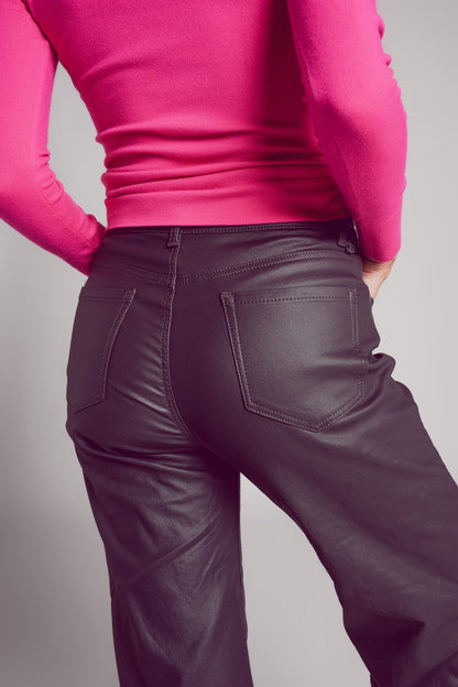 Pantalones grises  de pernera ancha de cuero sintético