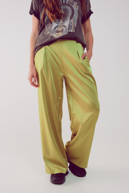 Q2 Pantalones lima de pernera ancha de satén