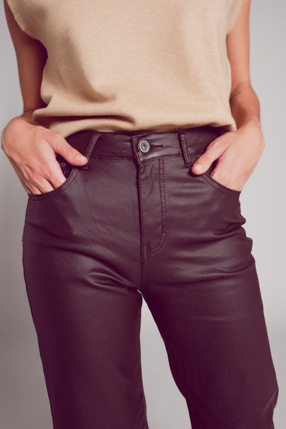 Pantalones marron chocolate de pernera ancha de cuero sintético